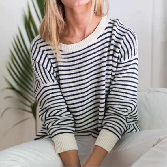 White & Navy Striped Sweaters